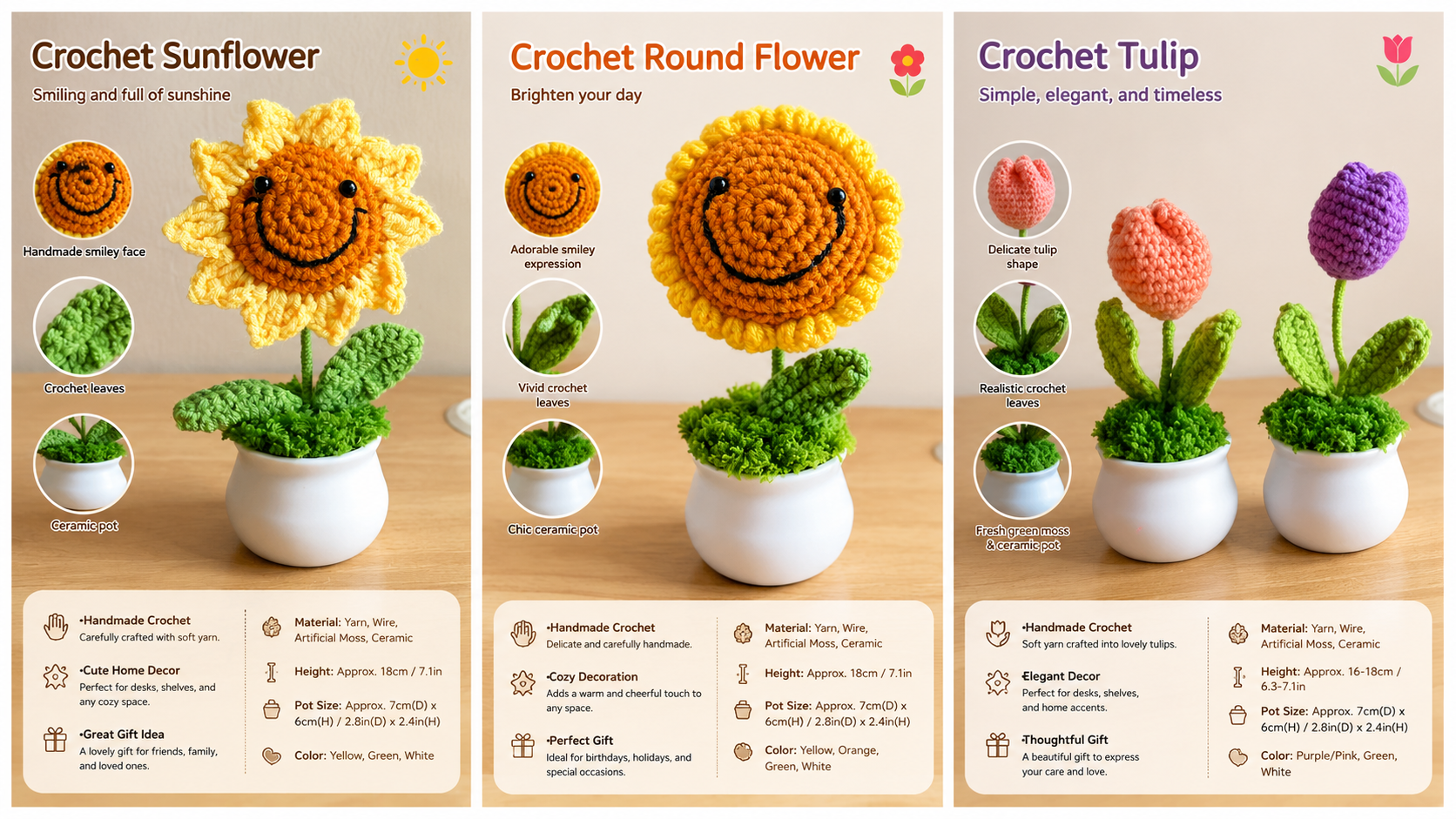 Handmade Crochet Flower Pot Collection – Mixed Assorted Styles (Wholesale)